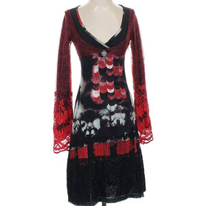 Vintage Euro Save The Queen Cocktail Dress Black Red Argyle Women's Small